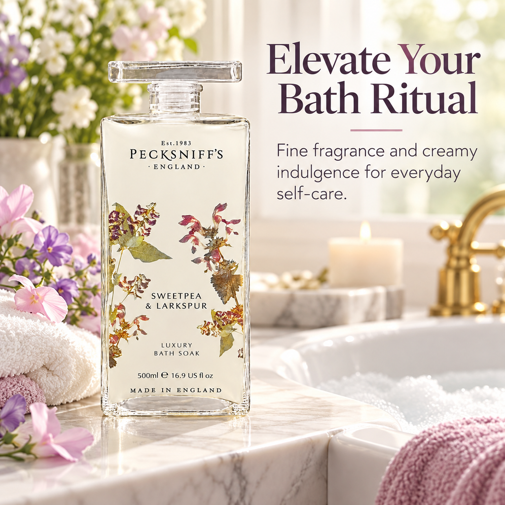 Pecksniff's Sweat Pea & Larkspur Bath Soak Decanter | 500ml/16.9 Fl Oz