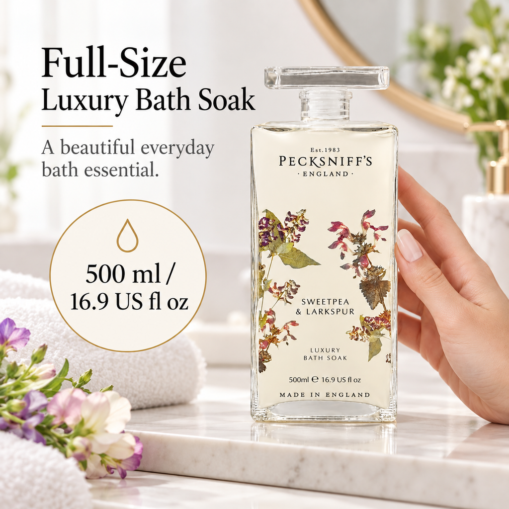 Pecksniff's Sweat Pea & Larkspur Bath Soak Decanter | 500ml/16.9 Fl Oz