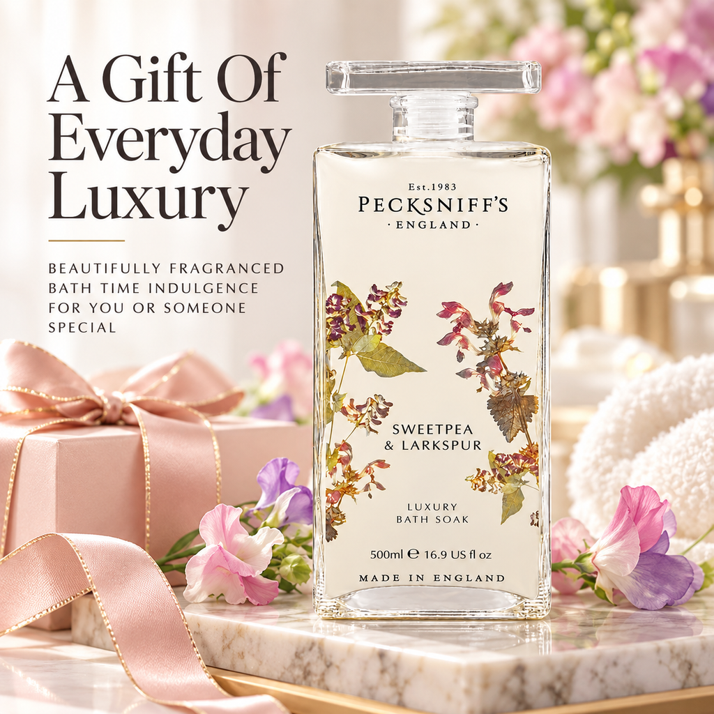 Pecksniff's Sweat Pea & Larkspur Bath Soak Decanter | 500ml/16.9 Fl Oz