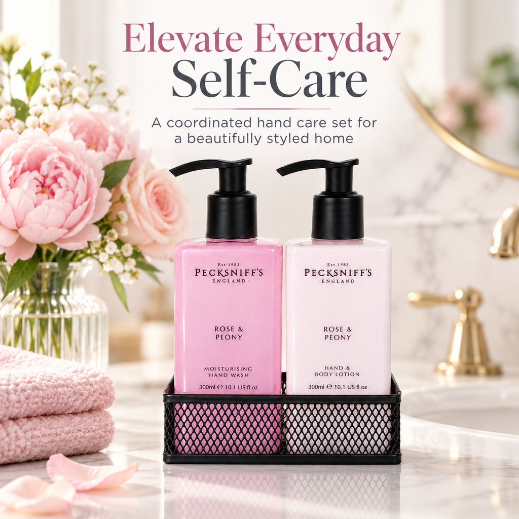 Pecksniff's Rose & Peony Moisturizing Hand Wash, Lotion & Caddy | 300ml/10.14 Fl oz