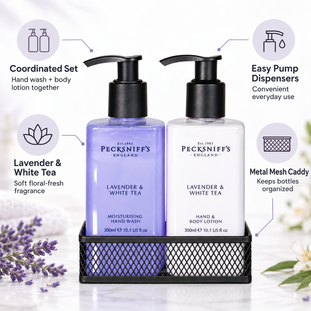 Pecksniff's Lavender & White Tea Classic Hand Wash, Lotion & Caddy
