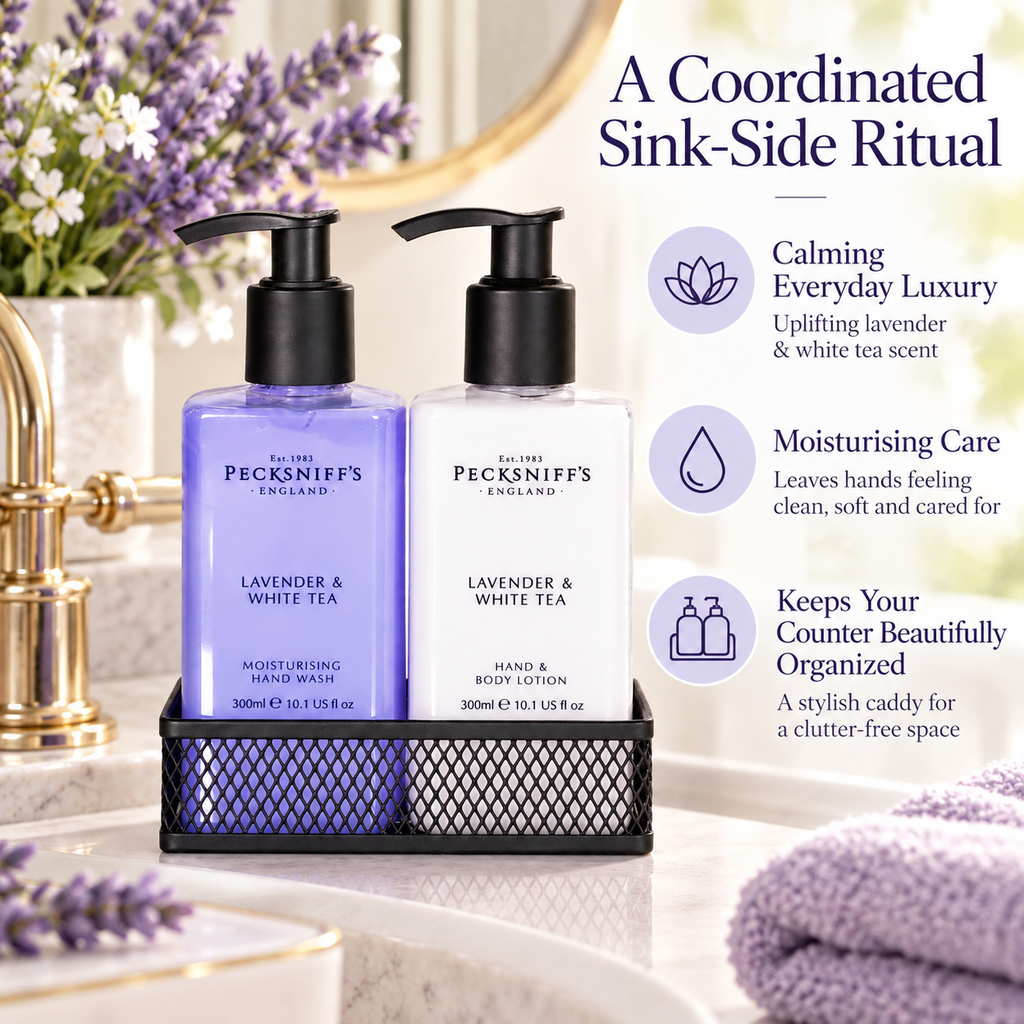 Pecksniff's Lavender & White Tea Classic Hand Wash, Lotion & Caddy