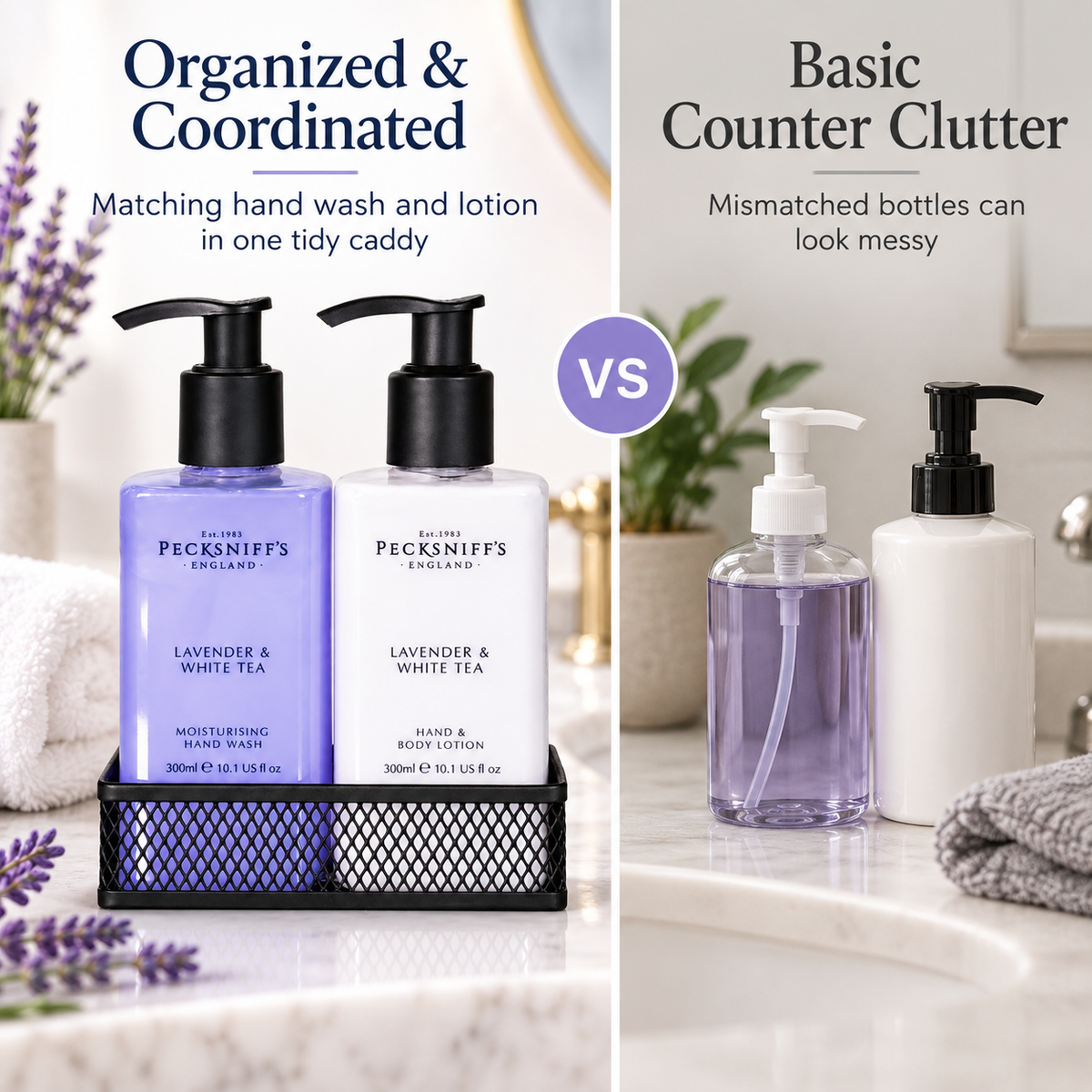 Pecksniff's Lavender & White Tea Classic Hand Wash, Lotion & Caddy