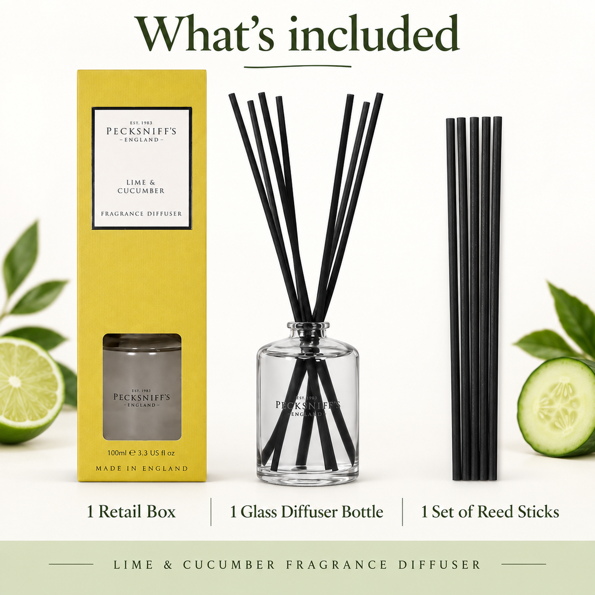 Pecksniffs Lime & Cucumber Diffuser | 100ml/3.38 Fl Oz