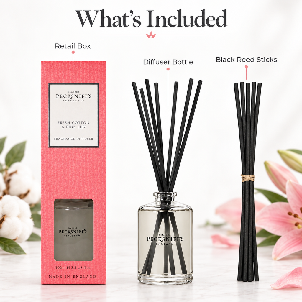 Pecksniffs Fresh Cotton & Pink Lily Diffuser | 100ml/3.38 Fl Oz
