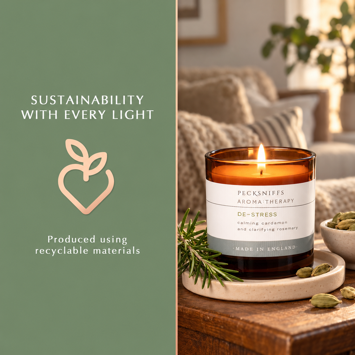 Pecksniffs Amber De-Stress  Aroma Therapy Candle | 1 Wick, 184g/6.49oz