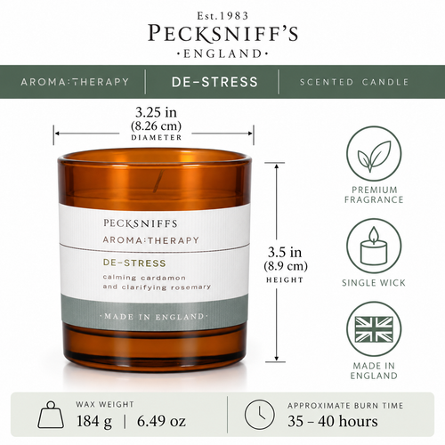 Pecksniff's Amber De-Stress  Aroma Therapy Candle | 1 Wick, 184g/6.49oz