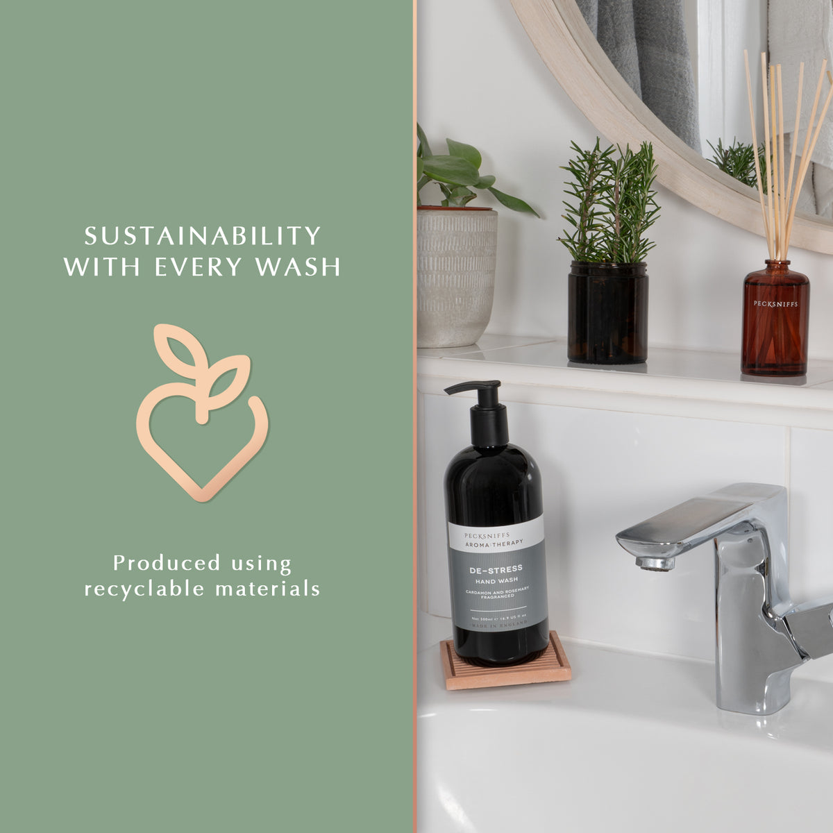 Pecksniff's Aroma:Therapy De-Stress Duo Caddy, 500 ml/16.9 fl oz Hand Wash and 500 ml/16.9 fl oz Hand & Body Lotion