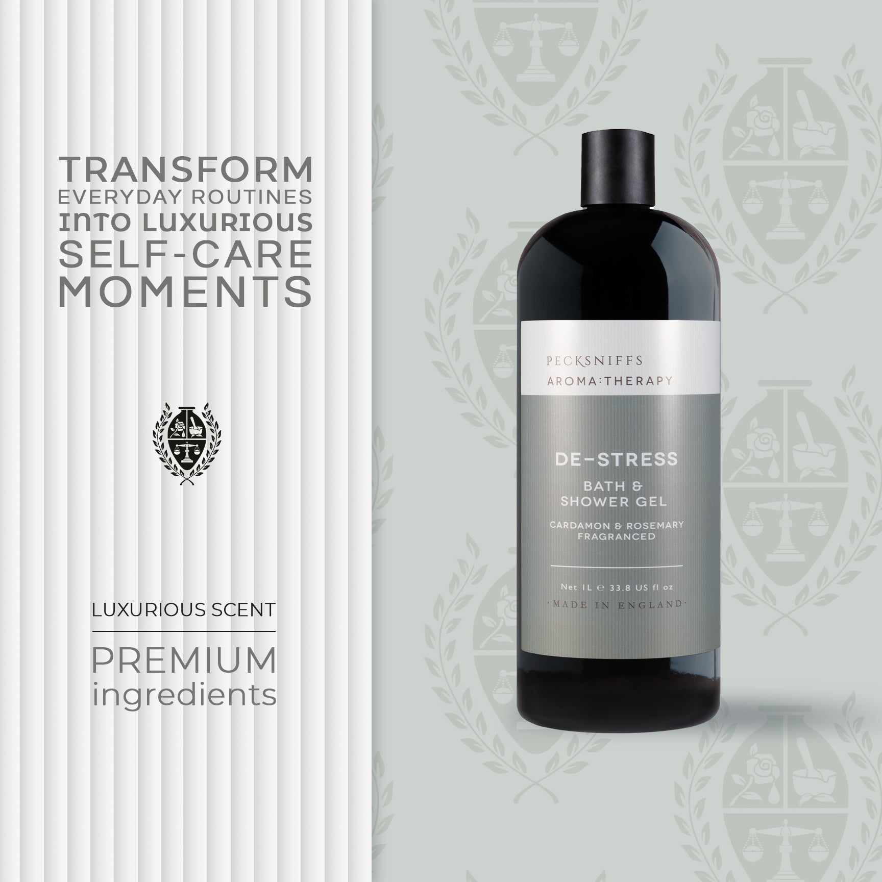 Pecksniff's Aroma:Therapy De-Stress Shower Gel – Luxurious Moisturizing Bath & Body Cleanser, 1000 ml/33.8 fl oz Bottle