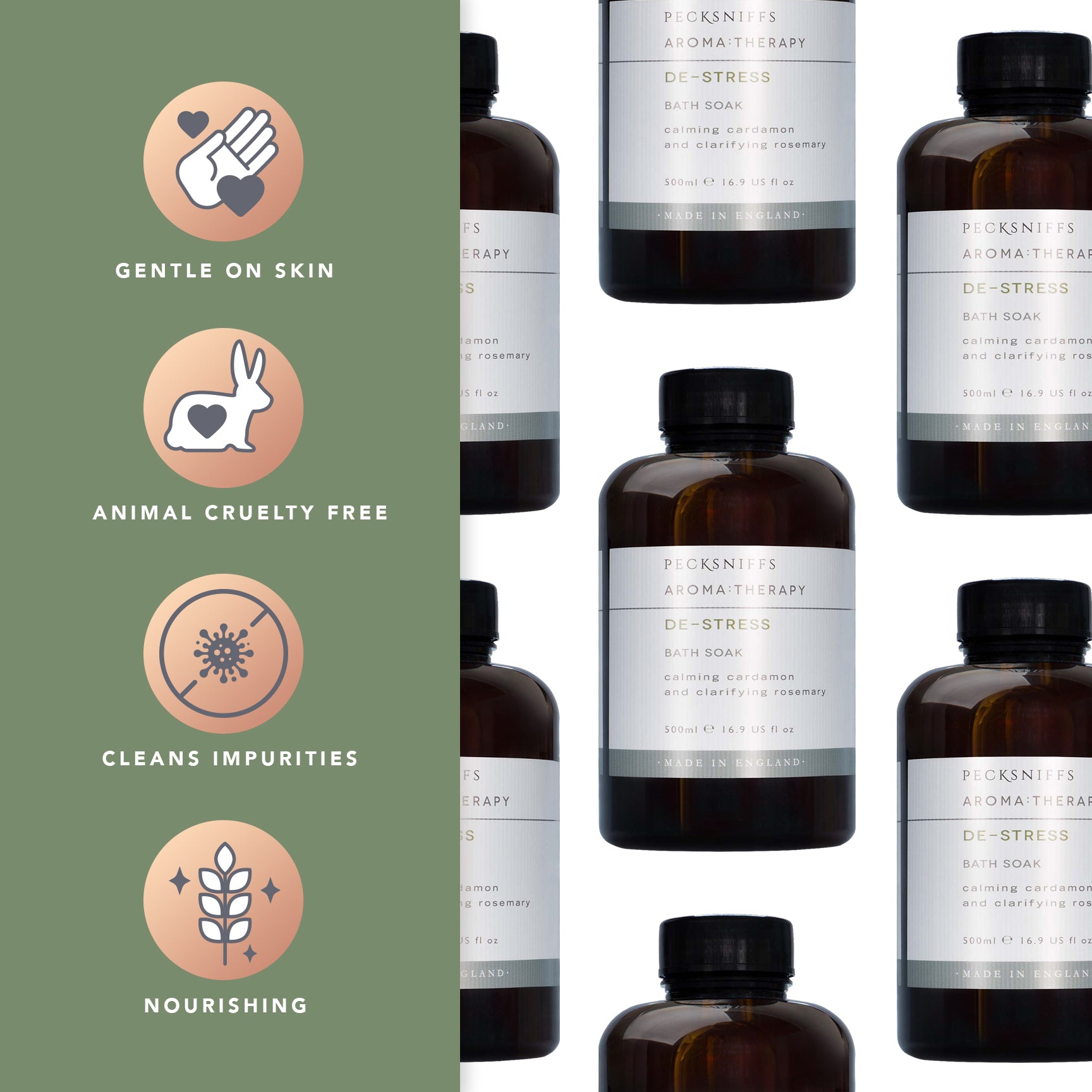 Pecksniff's Aroma:Therapy De-Stress Bath Soak Decanter | 500ml/16.9 Fl Oz