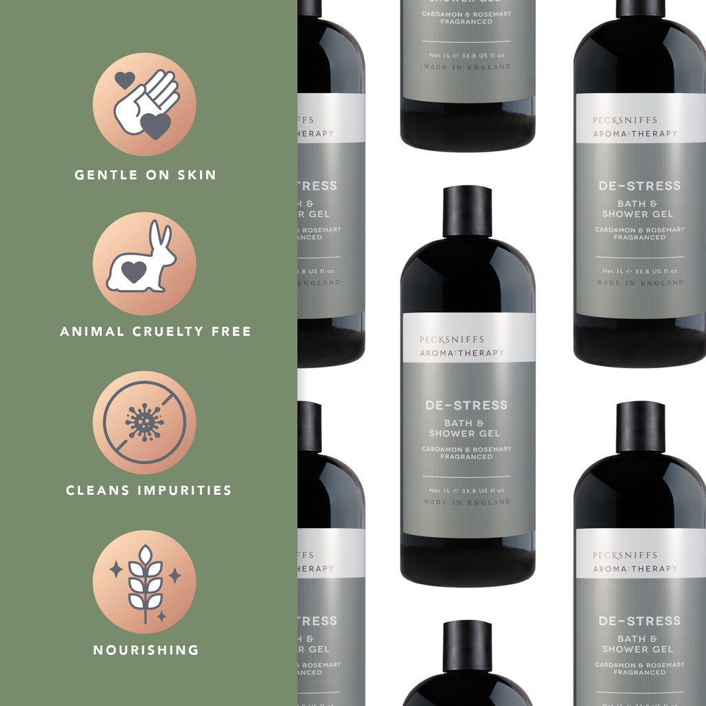 Pecksniff's Aroma:Therapy De-Stress Shower Gel – Luxurious Moisturizing Bath & Body Cleanser, 1000 ml/33.8 fl oz Bottle