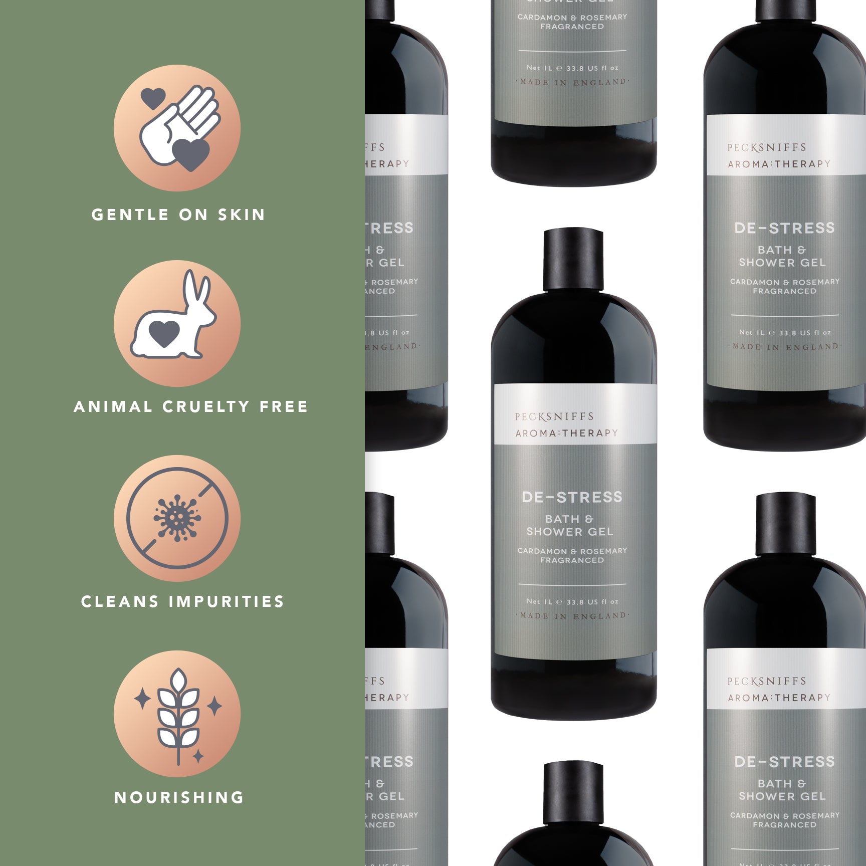 Pecksniff's Aroma:Therapy De-Stress Shower Gel – Luxurious Moisturizing Bath & Body Cleanser, 1000 ml/33.8 fl oz Bottle