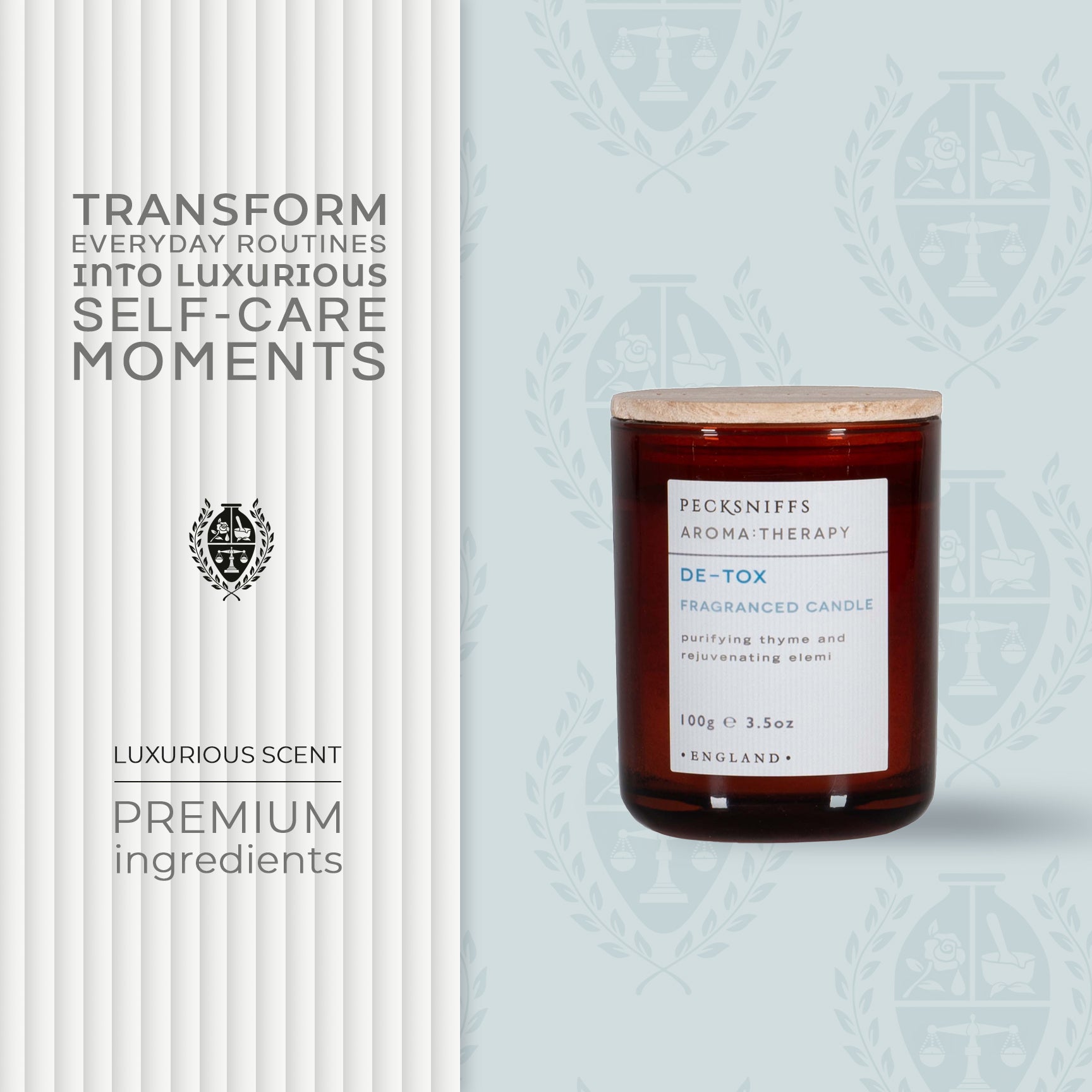 Pecksniff's De-tox Luxury Scented Candle | 1 Wick, 100 g/3.5 oz