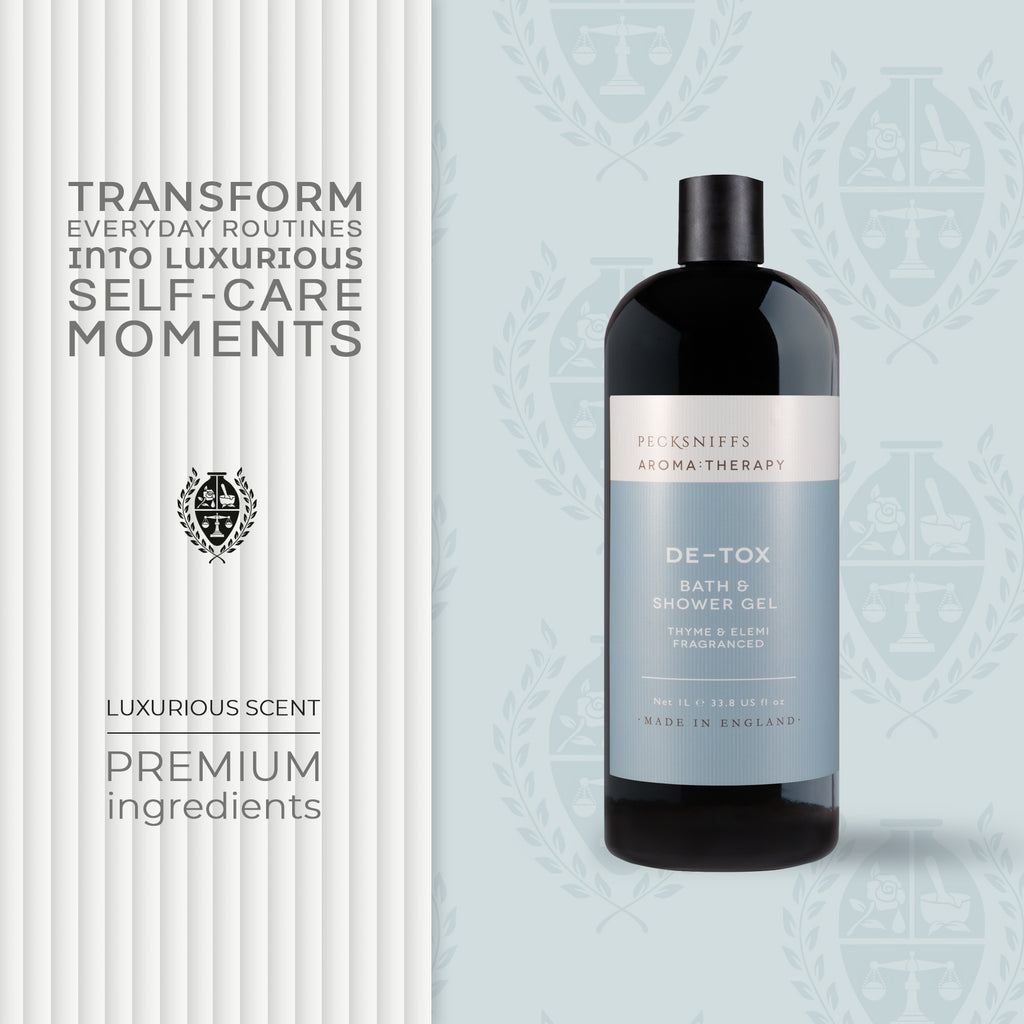 Pecksniff's Aroma:Therapy De-Tox Shower Gel – Luxurious Moisturizing Bath & Body Cleanser, 1000 ml/33.8 fl oz Bottle