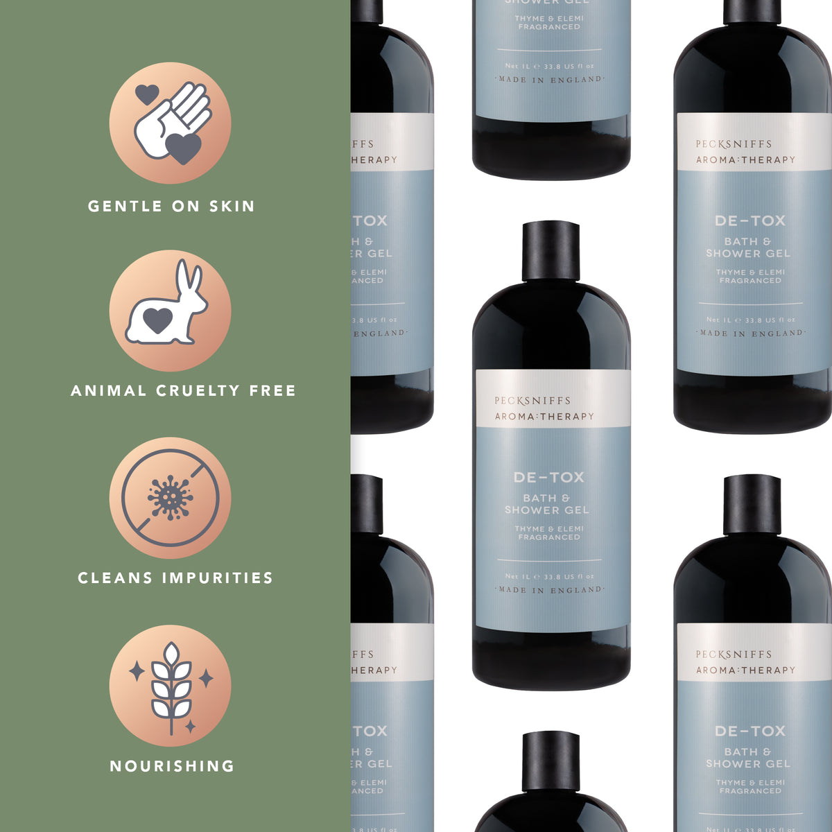 Pecksniff's Aroma:Therapy De-Tox Shower Gel – Luxurious Moisturizing Bath & Body Cleanser, 1000 ml/33.8 fl oz Bottle
