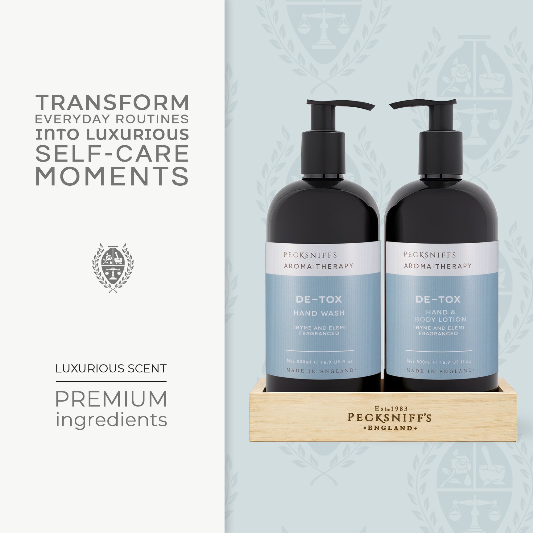 Pecksniff's Aroma:Therapy De-Tox Duo Caddy, 500 ml/16.9 fl oz Hand Wash and 500 ml/16.9 fl oz Hand & Body Lotion