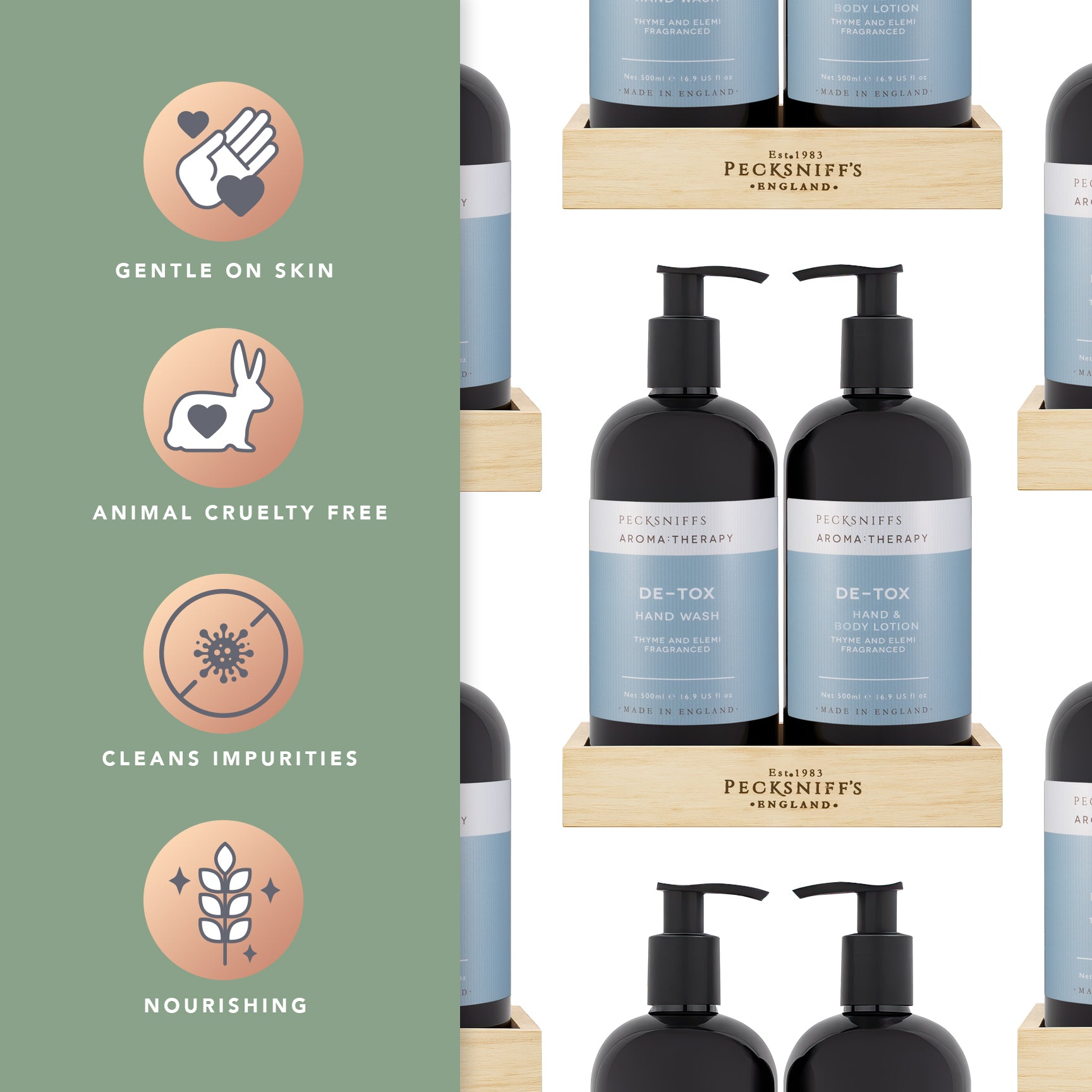 Pecksniff's Aroma:Therapy De-Tox Duo Caddy, 500 ml/16.9 fl oz Hand Wash and 500 ml/16.9 fl oz Hand & Body Lotion