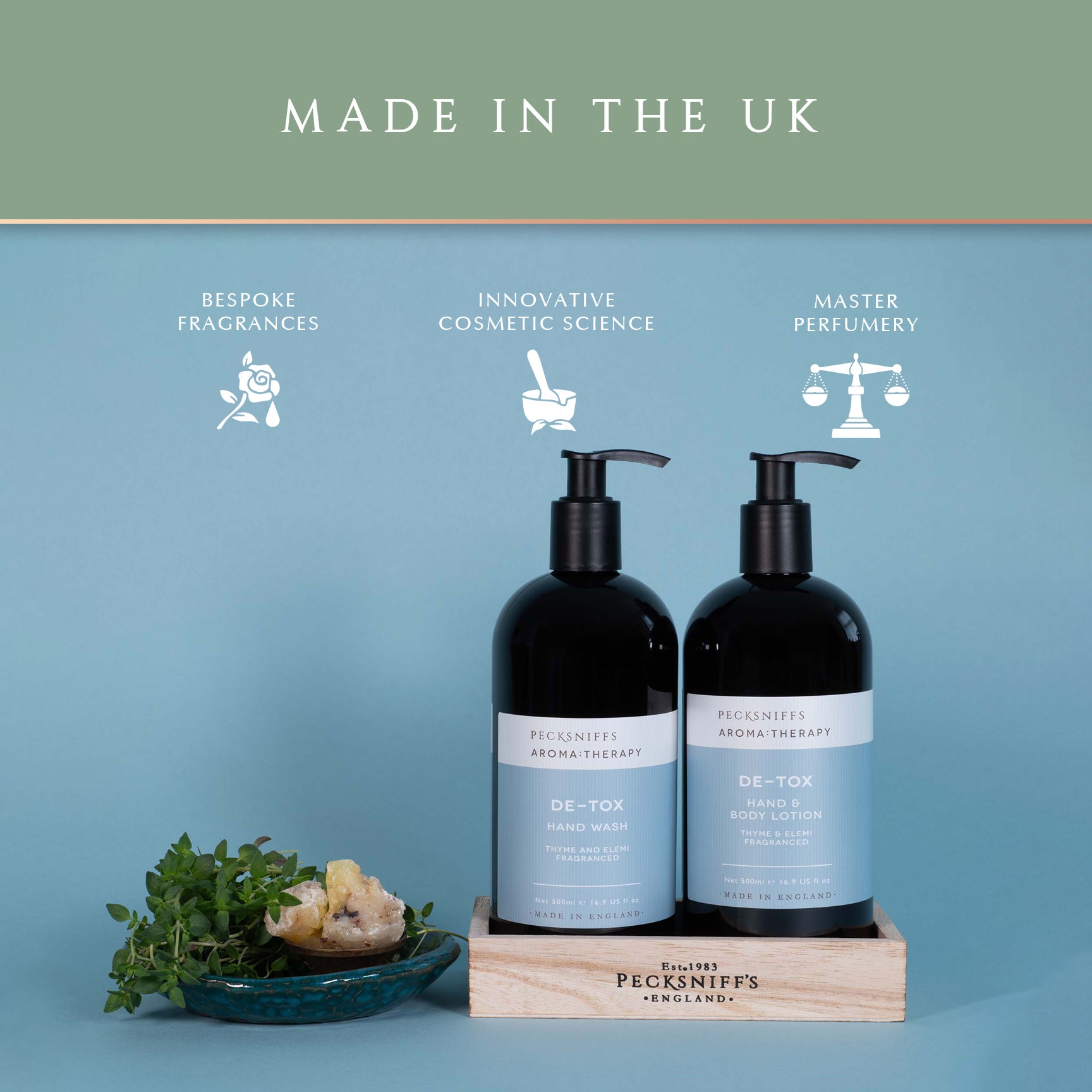 Pecksniff's Aroma:Therapy De-Tox Duo Caddy, 500 ml/16.9 fl oz Hand Wash and 500 ml/16.9 fl oz Hand & Body Lotion