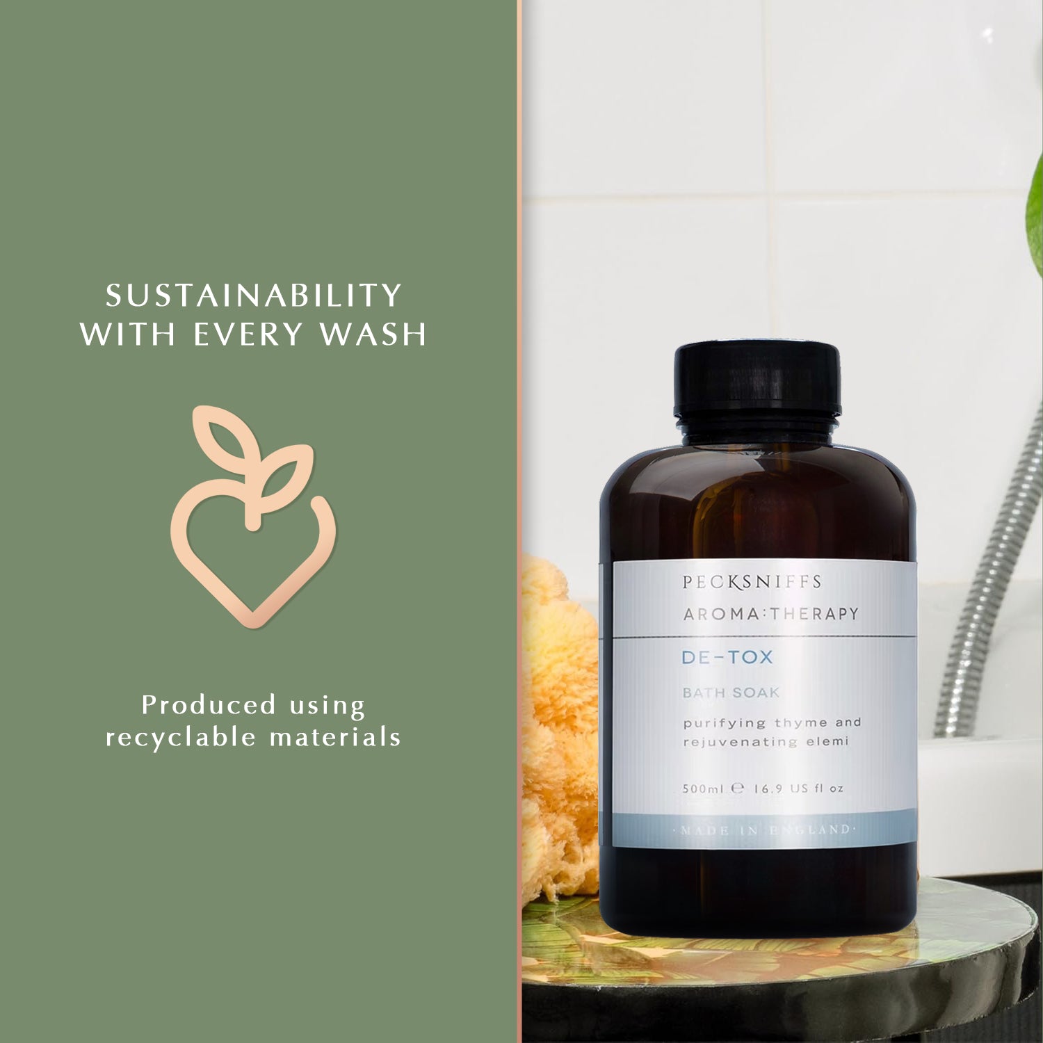 Pecksniffs Aroma:Therapy De-Tox Bath Soak Decanter | 500ml/16.9 Fl Oz