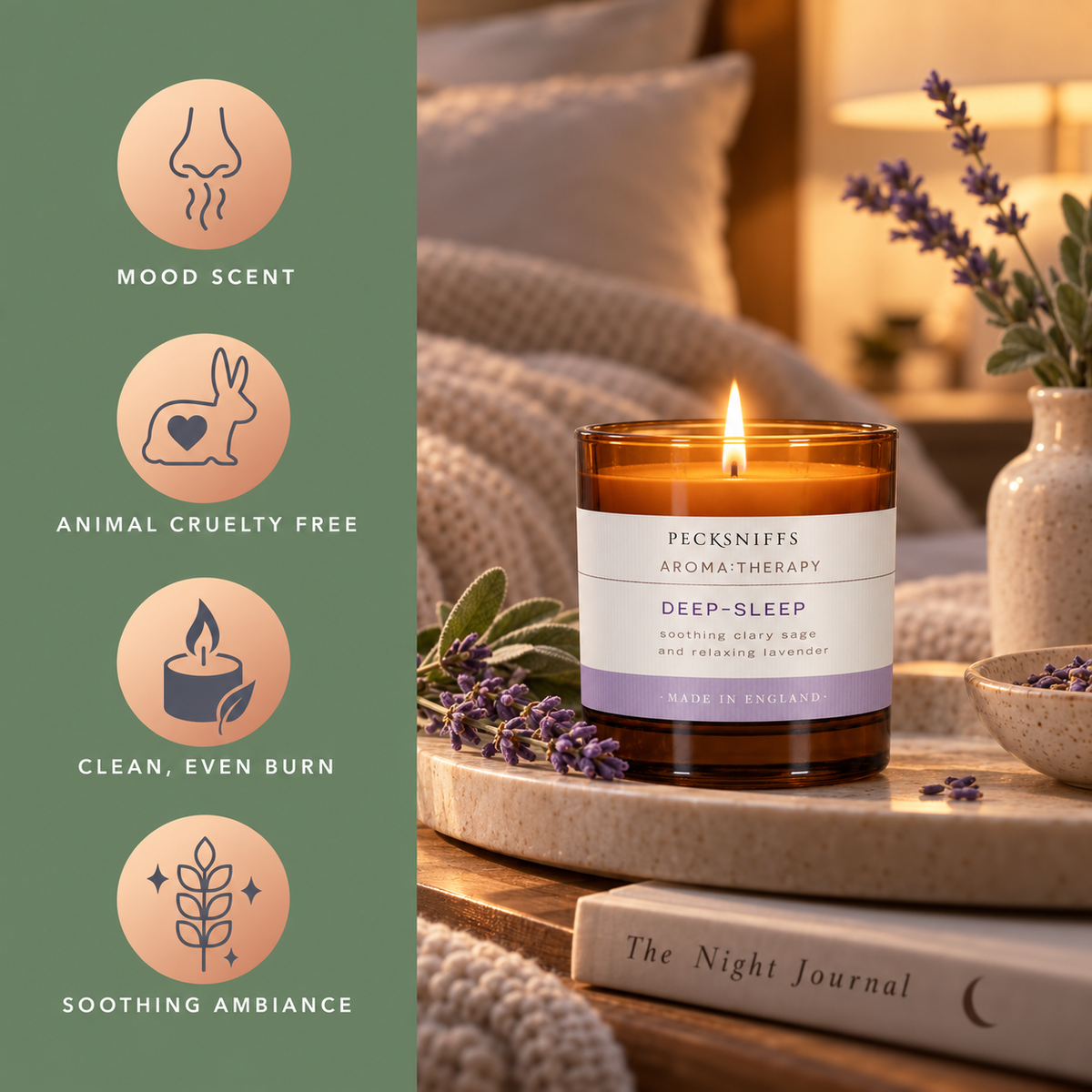 Pecksniffs Amber Deep-Sleep Aroma Therapy Candle | 1 Wick, 184g/6.49oz