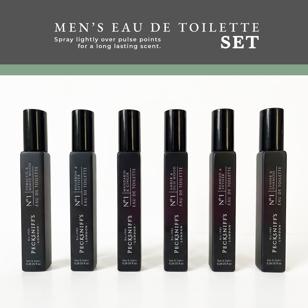Pecksniff’s Men’s Essentials Fragrance Gift Set – 6x10 ml Eau de Toilette Collection – Luxury Mini Cologne Sampler, Designed in England