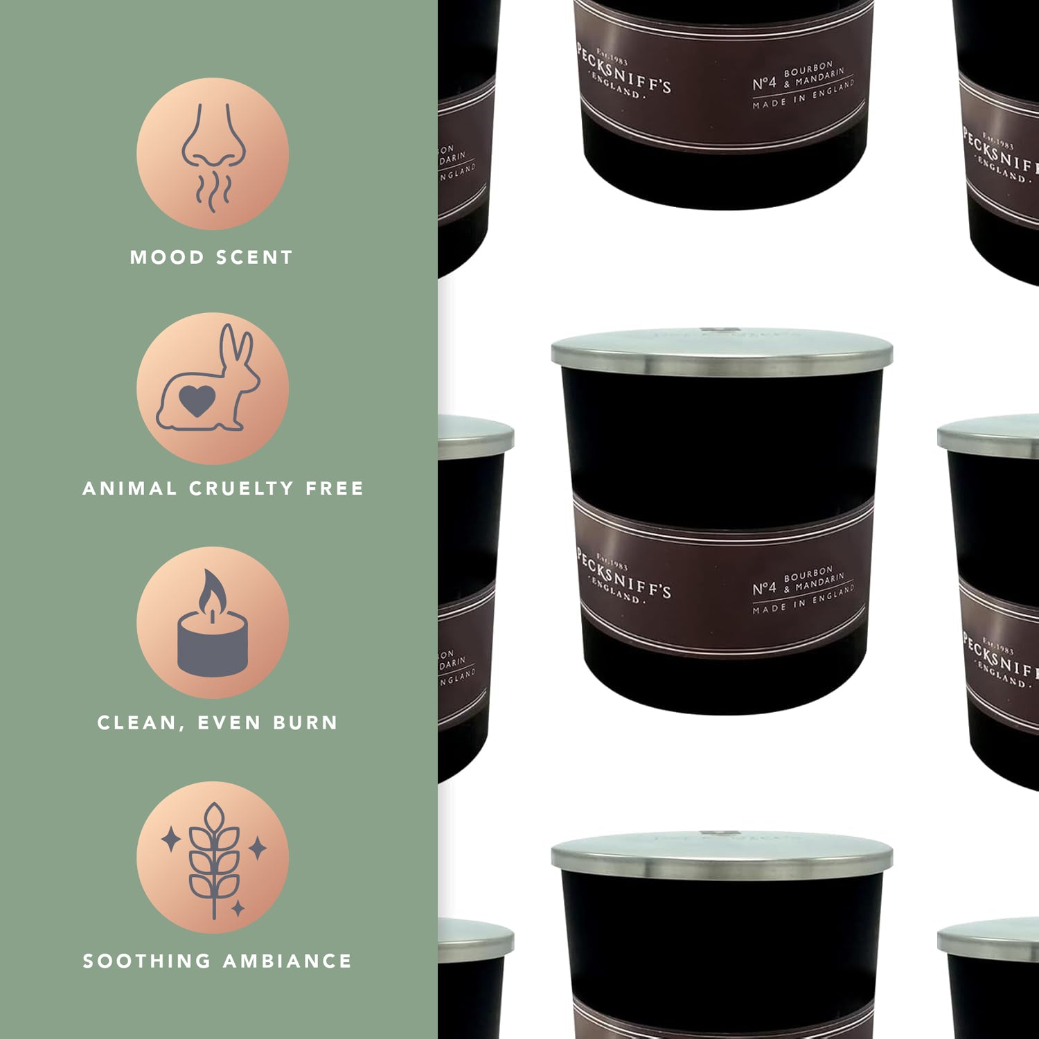 Pecksniffs Black Bourbon & Mandarin Scented Candle | 1 Wick, 184g/6.49oz