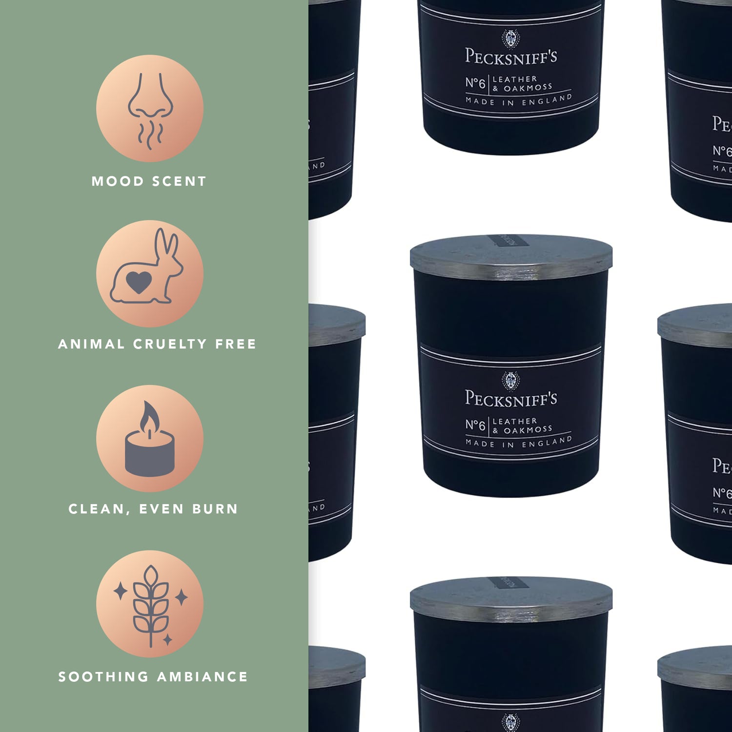 Pecksniffs Leather & Oakmoss Scented Candle | 1 Wick, 100g/3.5oz