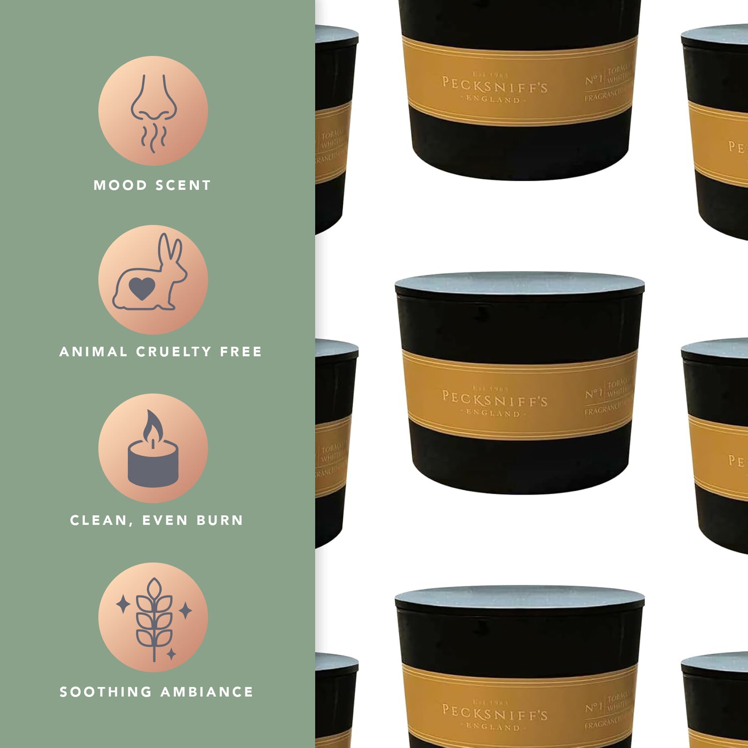Pecksniffs Black Tobacco & White Wood Scented Candle | 3 Wicks, 283g/9.9oz