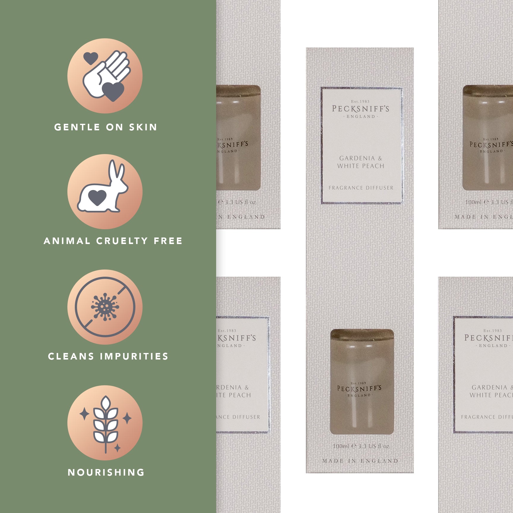 Pecksniffs Gardenia & White Peach Diffuser | 100ml/3.38 Fl Oz