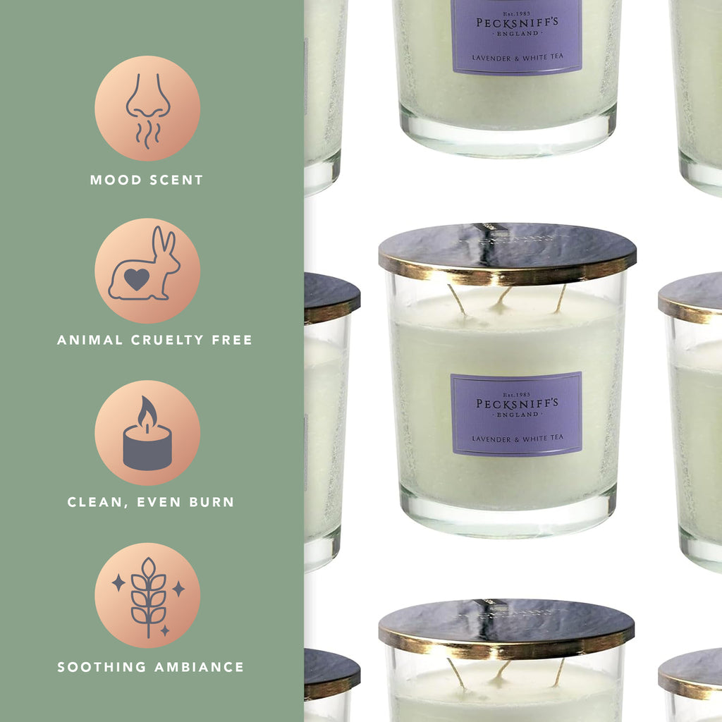 Pecksniff's Classic Lavender & White Tea Scented Candle | 3 Wicks, 550g/19.4oz