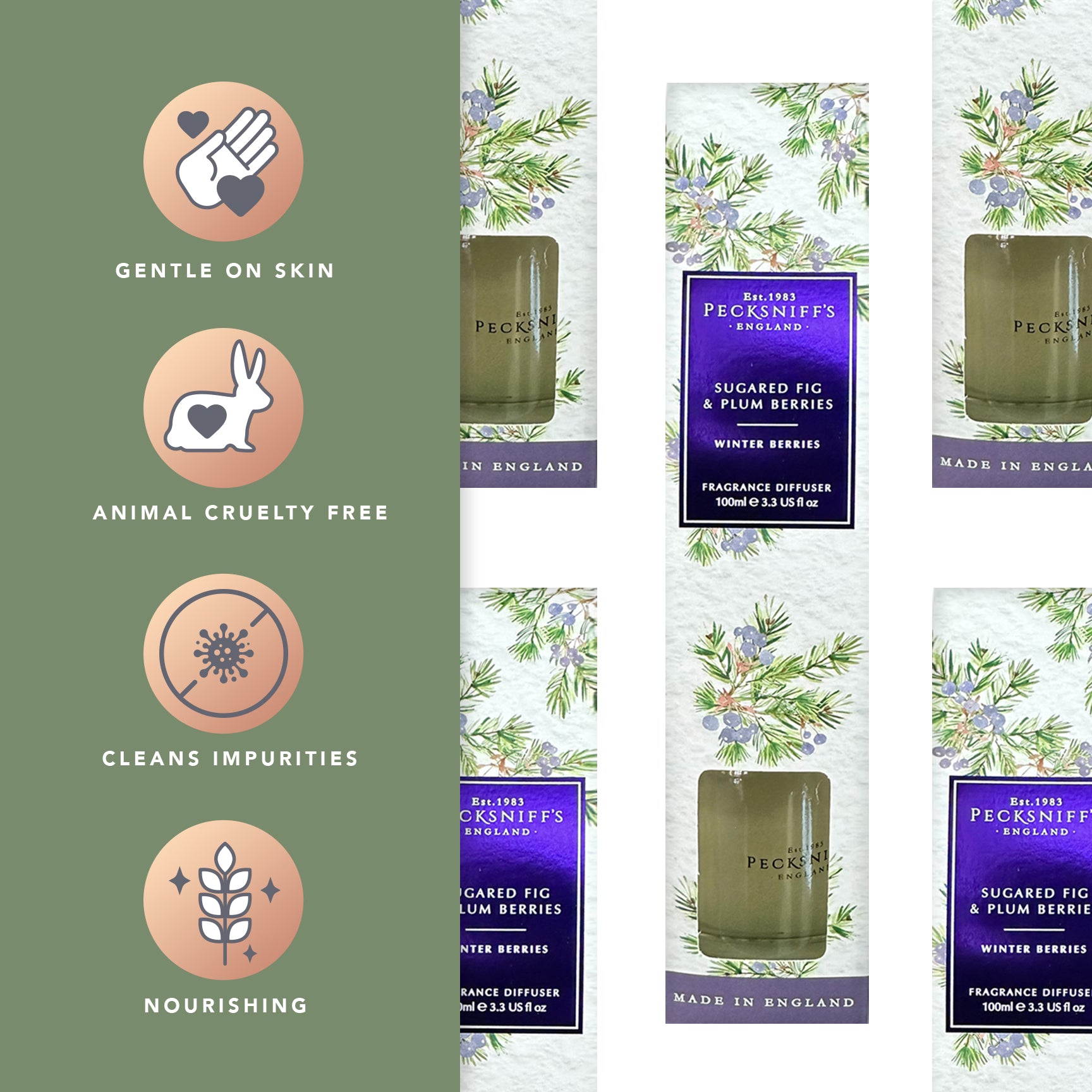 Pecksniffs Sugared Fig and Plum Berries Diffuser | 100ml/3.38 Fl Oz