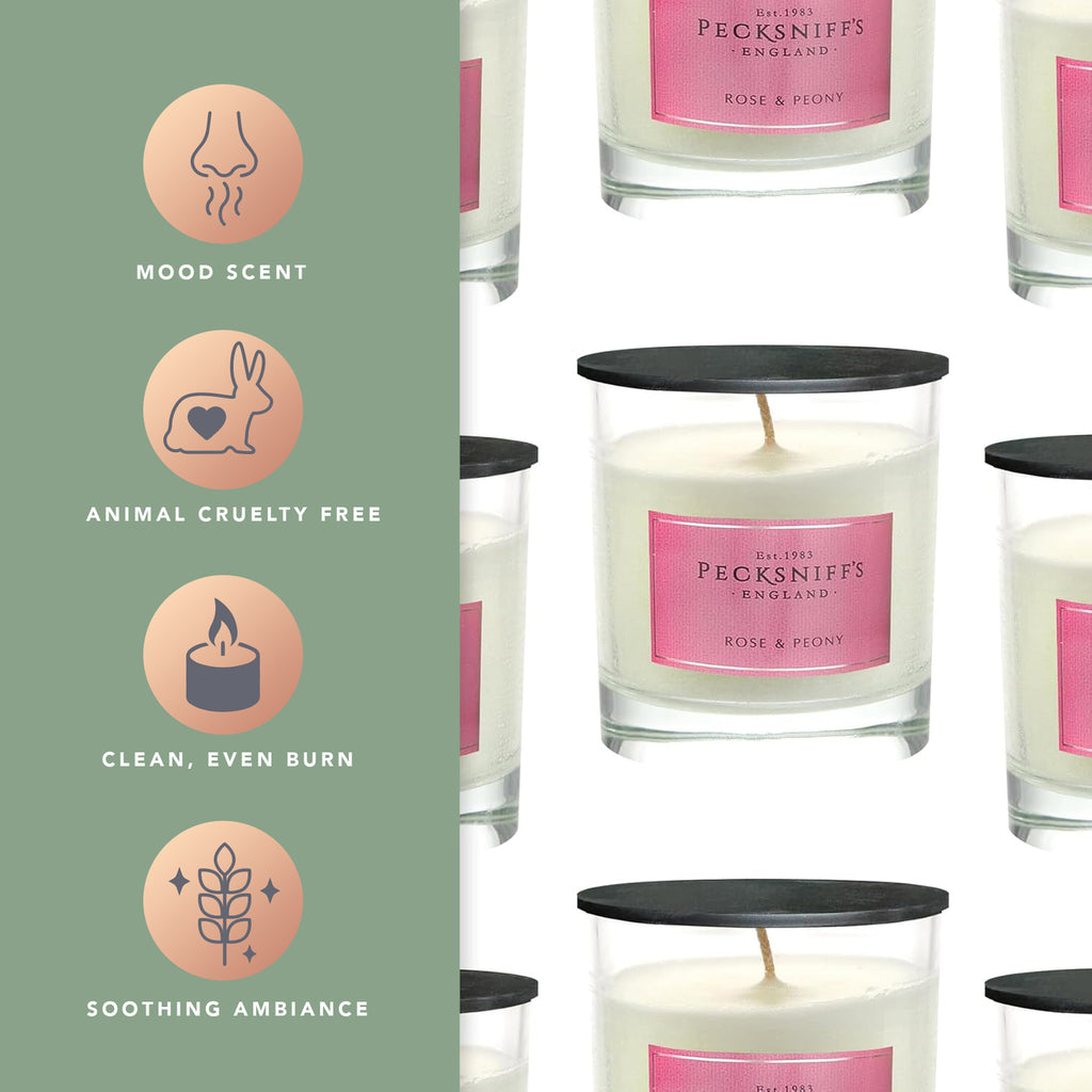 Pecksniff's Classic Rose & Peony Scented Candle | 1 Wick, 184g/6.49oz
