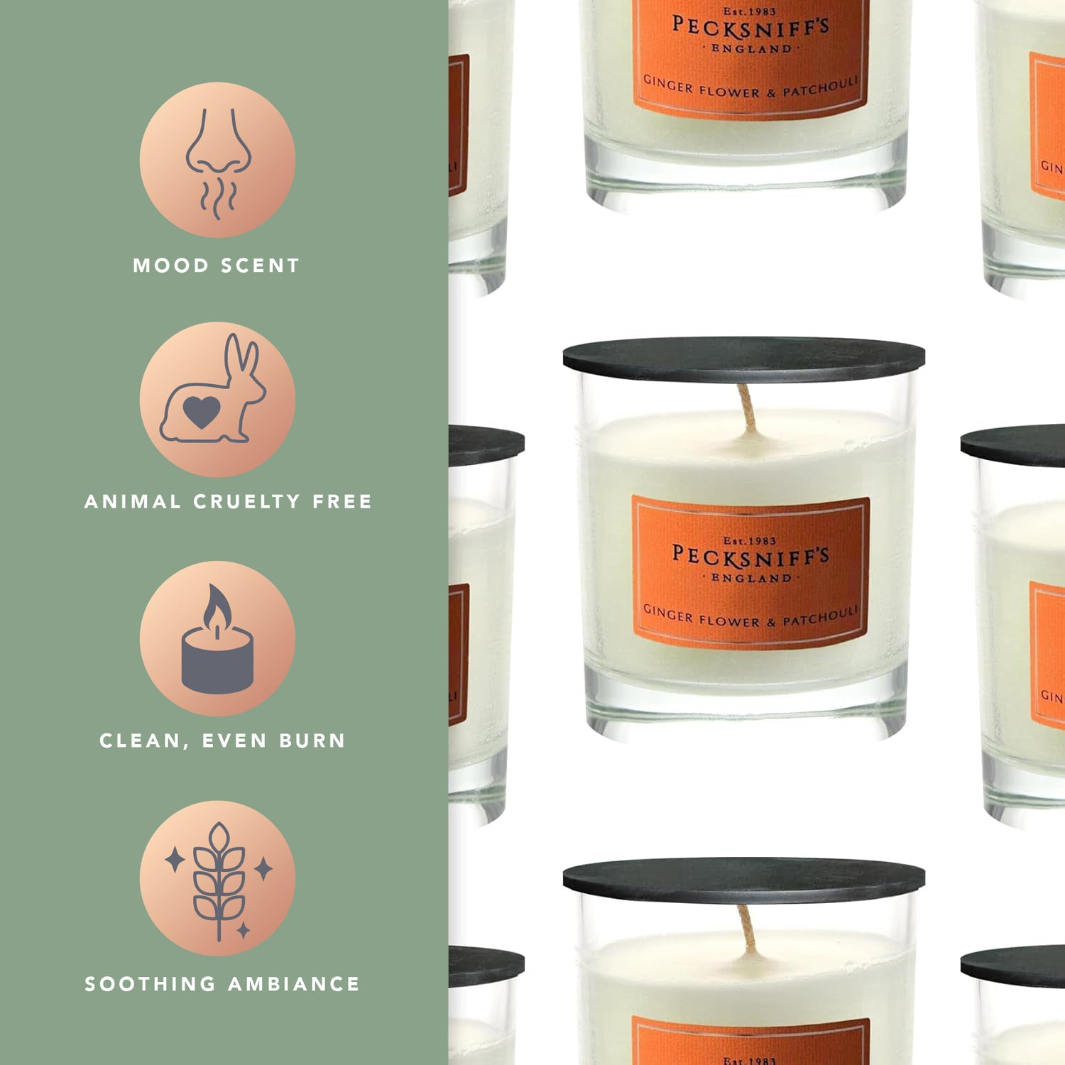 Pecksniff's Classic Ginger Flower & Patchouli Scented Candle | 1 Wick, 184g/6.49oz