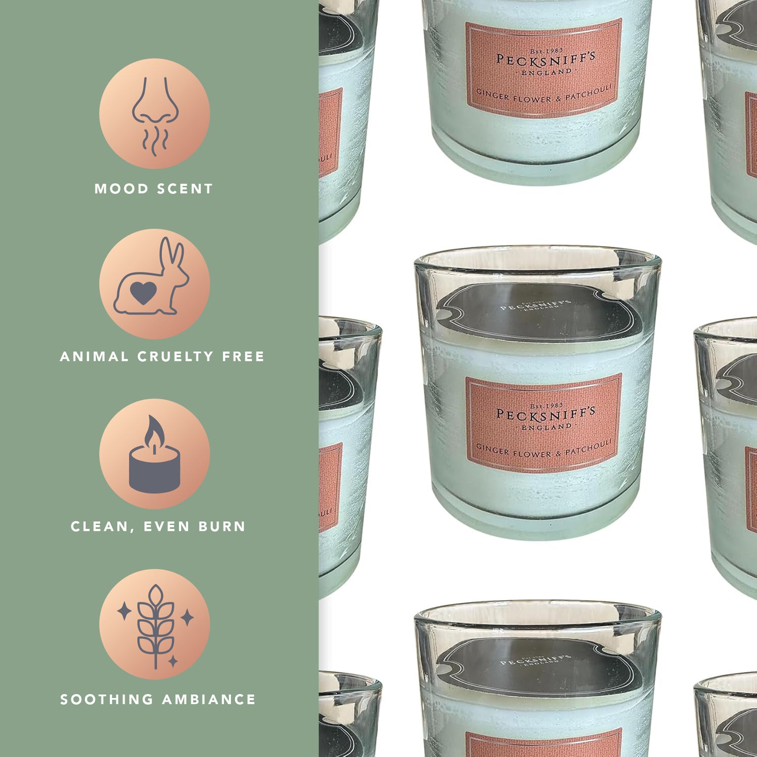 Pecksniffs Classic Gingerflower & Patchouli Scented Candle with Dust Cover | 3 Wicks, 550g/19.4oz