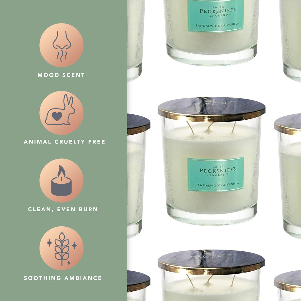 Pecksniff's Classic Sandalwood & Vanilla Scented Candle | 3 Wicks, 550g/19.4oz