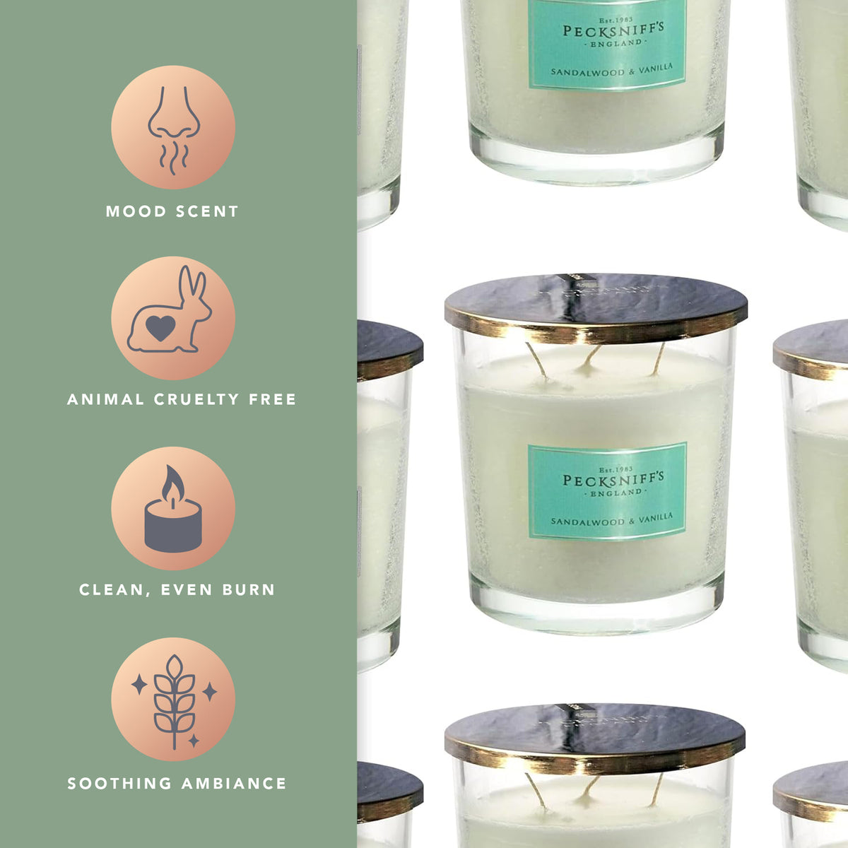 Pecksniff's Classic Sandalwood & Vanilla Scented Candle | 3 Wicks, 550g/19.4oz