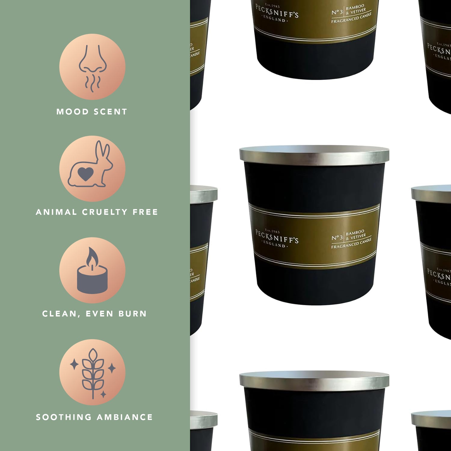 Pecksniffs Bamboo & Vetiver Candle | 3 Wicks, 550g/19.40oz