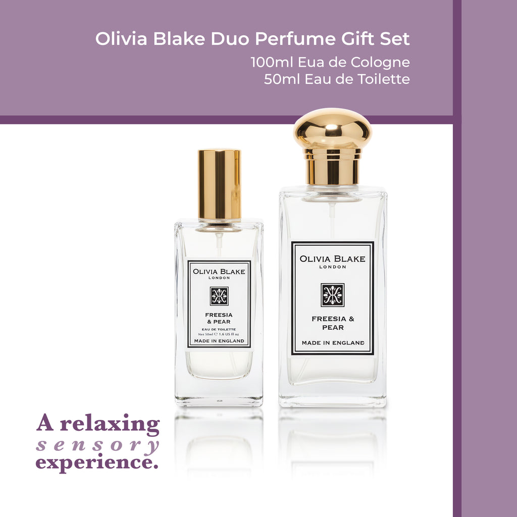 Olivia Blake Fine Fragrance Freesia & Pear Duo Gift Set – 100 ml/3.38 fl oz Eau de Cologne & 50 ml/1.69 fl oz Eau de Toilette, Fruity Floral Perfume for Women, Made in England
