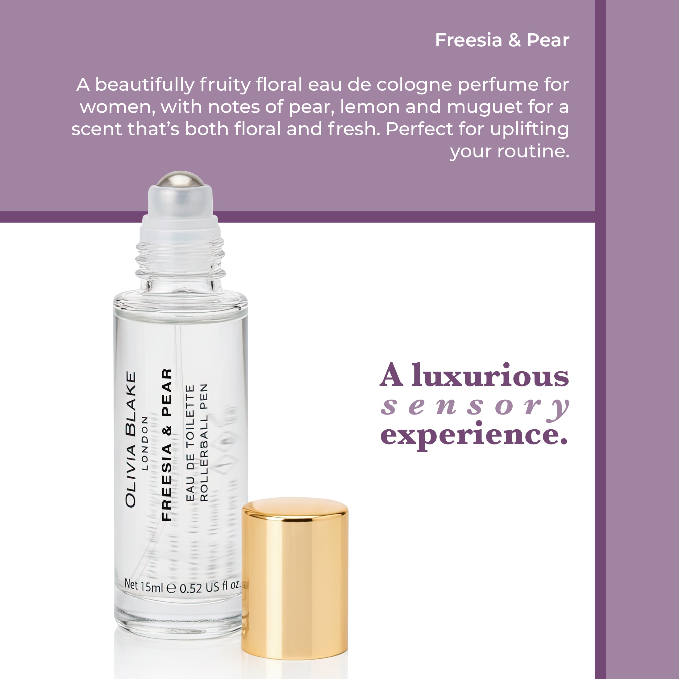 Olivia Blake Freesia & Pear Perfume Roller Ball – 15 ml/0.52 fl oz Fine Fragrance Eau de Toilette, Travel Size Perfume for Women