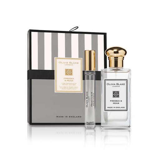 Olivia Blake Fine Fragrance Freesia & Pear Duo Travel Perfume Gift Set – 100 ml/3.38 fl oz Eau de Cologne & 8.5 ml/0.28 fl oz Eau de Toilette, Fruity Floral Perfume for Women, Made in England