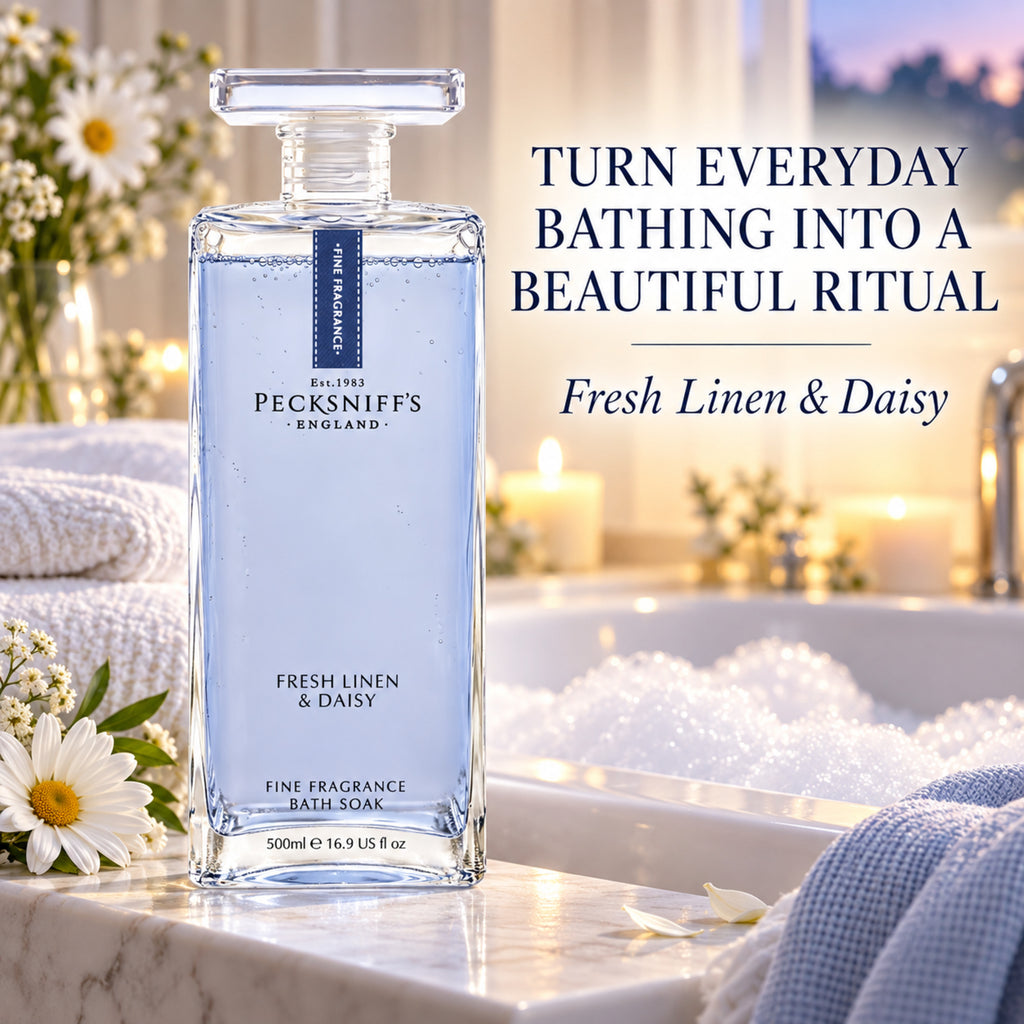 Pecksniff's Prestige Fresh Linen & Daisy Bath Soak Decanter | 500ml/16.9 Fl Oz