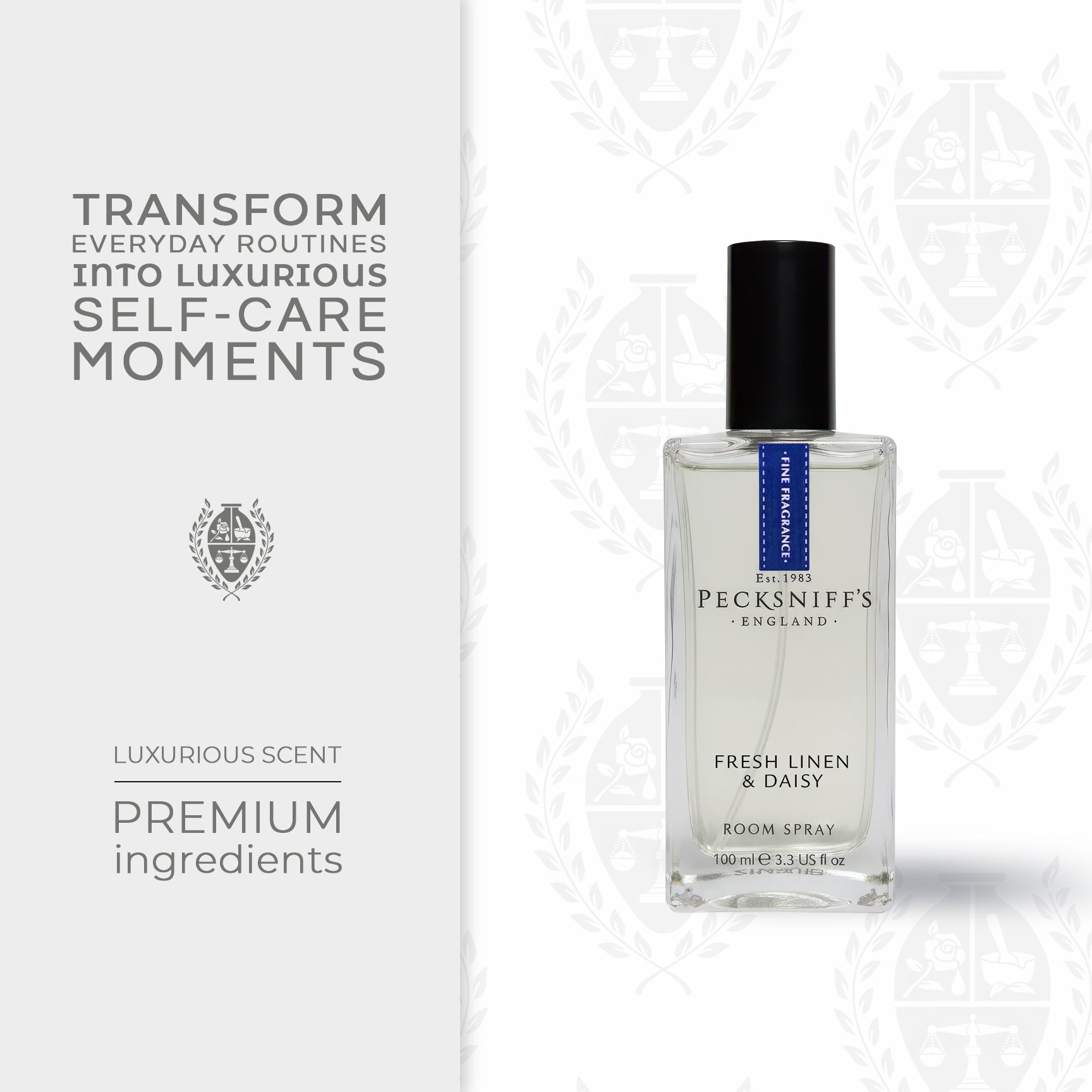 Pecksniffs Fresh Linen & Daisy Square Room Spray | 100ml/3.38 Fl Oz