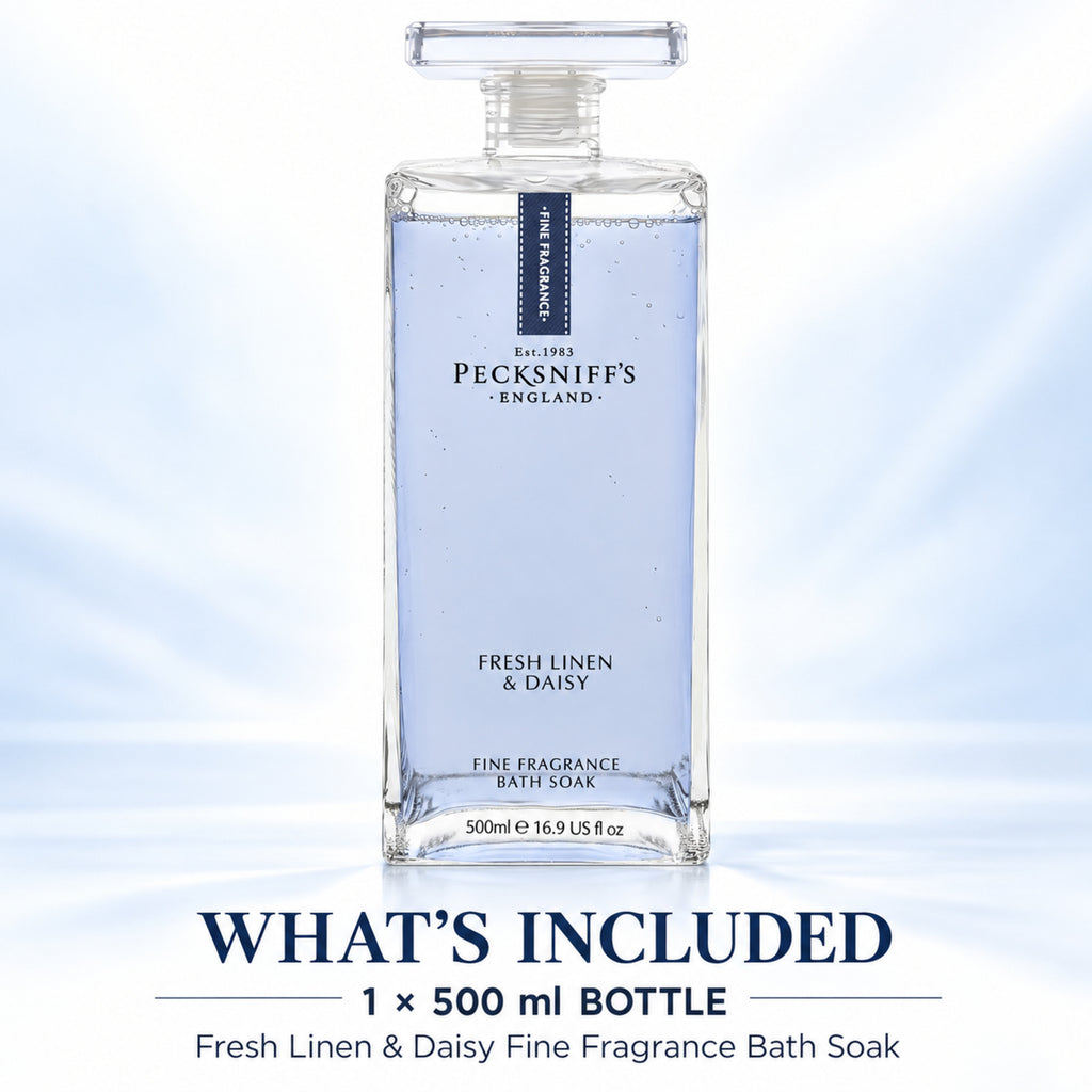 Pecksniff's Prestige Fresh Linen & Daisy Bath Soak Decanter | 500ml/16.9 Fl Oz