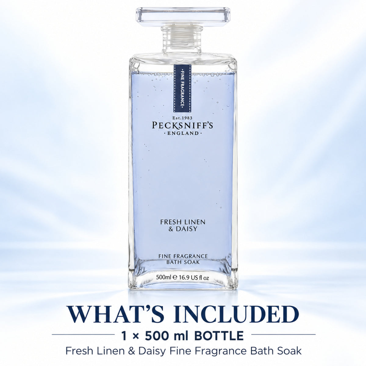 Pecksniff's Prestige Fresh Linen & Daisy Bath Soak Decanter | 500ml/16.9 Fl Oz