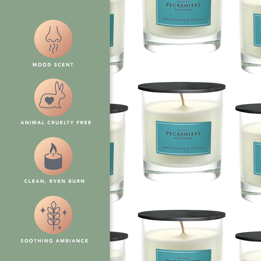 Pecksniff's Classic Sandalwood & Vanilla Scented Candle | 1 Wick, 184g/6.49oz
