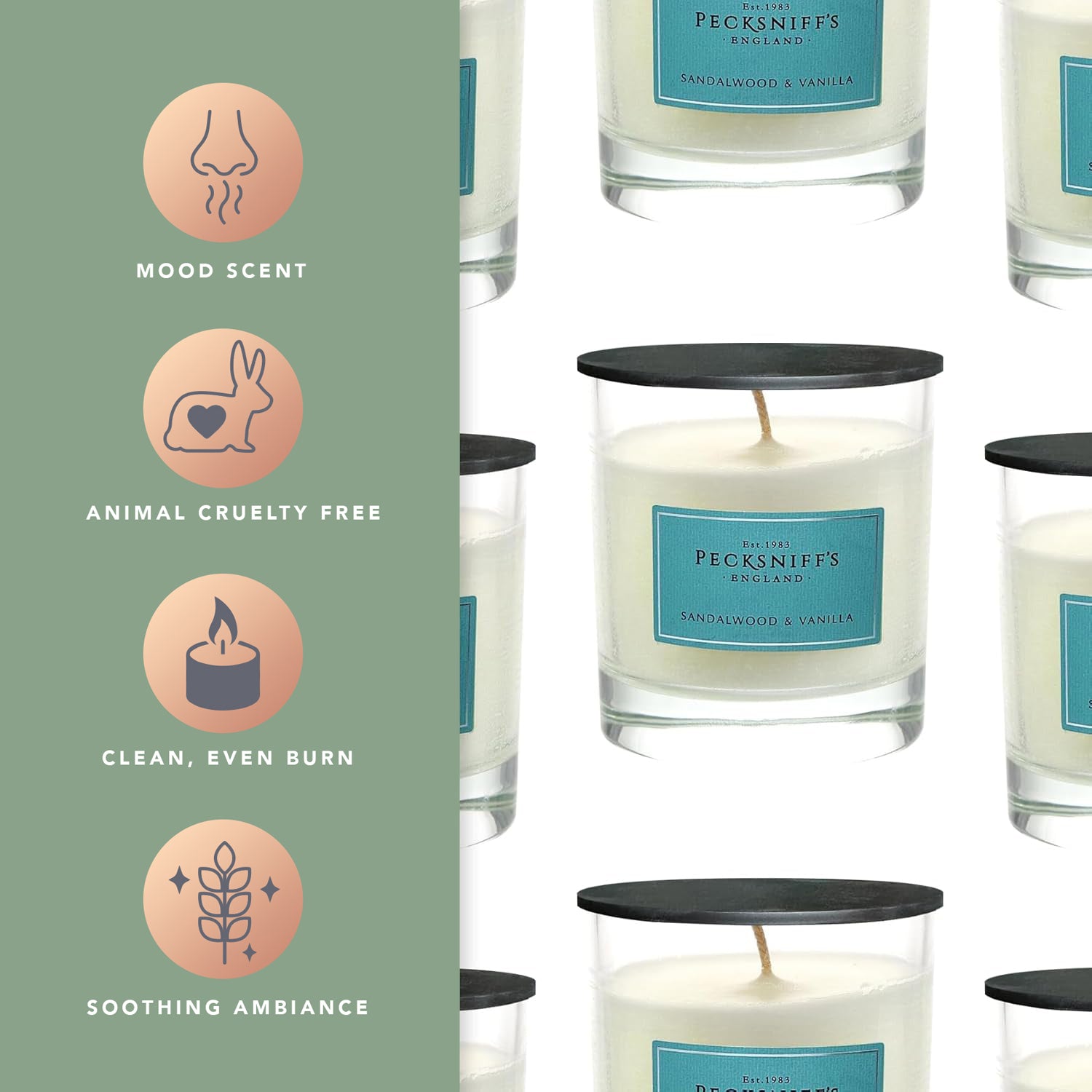 Pecksniff's Classic Sandalwood & Vanilla Scented Candle | 1 Wick, 184g/6.49oz