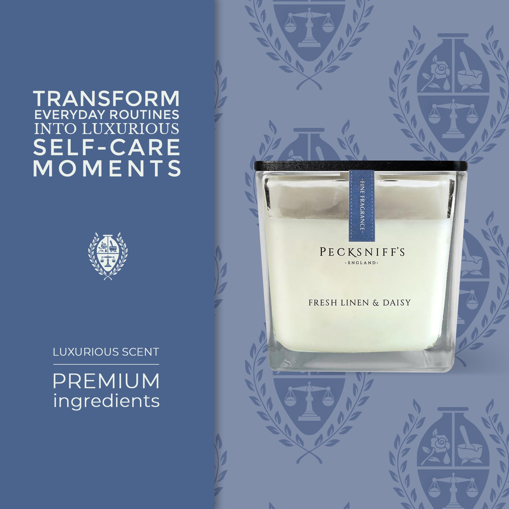 Pecksniffs Prestige Fresh Linen & Daisy Scented Square Candle | 1 Wick, 190g/6.7oz