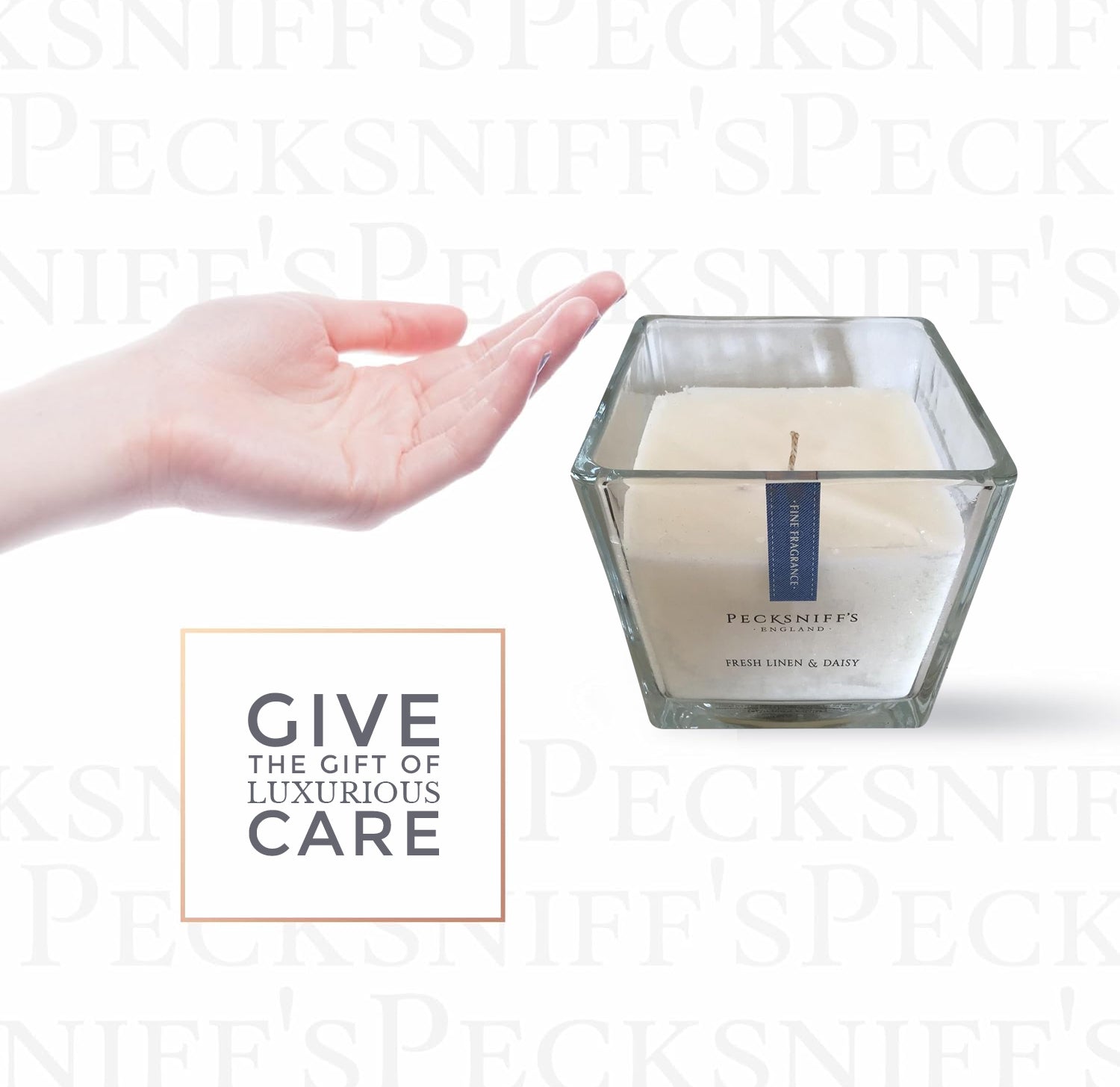 Pecksniffs Prestige Fresh Linen & Daisy Scented Square Candle | 1 Wick, 190g/6.7oz