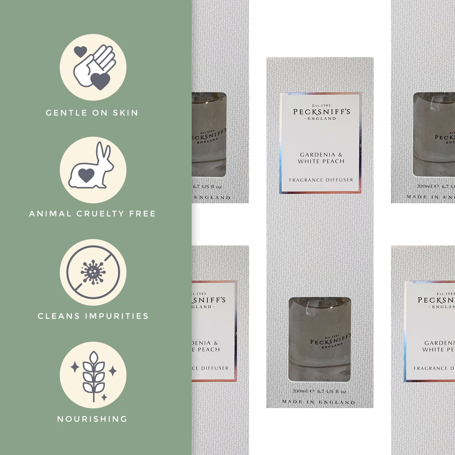 Pecksniffs Gardenia & White Peach Diffuser | 200ml/6.76 Fl Oz