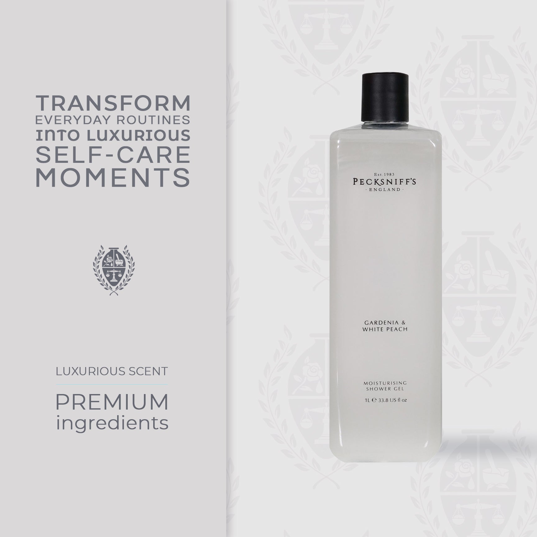 Pecksniffs Gardenia & White Peach Moisturizing Shower Gel | 1000 ml / 33.80 Fl Oz